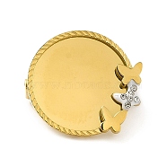Vacuum Plating 304 Stainless Steel Brooch Base Settings, Polymer Clay & Rhinestone Flat Round with Butterfly, Golden, 18x18.5x2.5mm, Tray: 15.5x14mm(STAS-D089-25G)