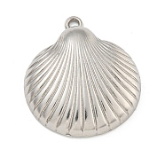 Non-Tarnish 304 Stainless Steel Pendants, Shell Shape Charms, Stainless Steel Color, 28x24.5x6.5mm, Hole: 2.5mm(STAS-I307-524P)