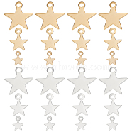 120Pcs 6 Styles Brass Charms, Star, Mixed Color, 5~10.5x4~10x0.3~0.5mm, Hole: 0.5~1.4mm, 20pcs/style(KK-BBC0007-83)