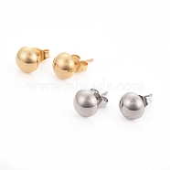 304 Stainless Steel Stud Earrings, Hypoallergenic Earrings, with Ear Nuts, Half Round, Mixed Color, 8x5mm, Pin: 0.7mm, 6pairs/card(EJEW-I236-01)