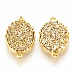 Druzy Resin Links connectors, with Golden Tone Brass Findings, Oval, Champagne Yellow, 22x14x4~5mm, Hole: 1mm(RESI-T019-05I)