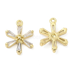 Brass with Clear Cubic Zirconia Pendants, Snowflake, Real 18K Gold Plated, 15.5x12x3mm, Hole: 1.2mm(KK-G471-01G)