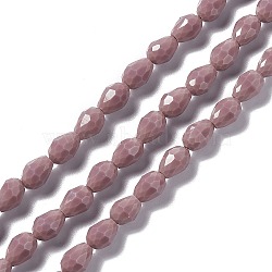 Faceted Glass Beads Strands, Teardrop, Indian Red, 12x8~9mm, Hole: 1.2mm, about 57pcs/strand, 23.74''(60.3cm)(GLAA-E037-01B)