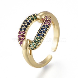 Brass Micro Pave Cubic Zirconia Cuff Rings, Open Rings, Long-Lasting Plated, Oval, Real 18K Gold Plated, Colorful, Size 6, Inner Diameter: 17mm(RJEW-K232-08G-03)