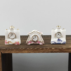 Porcelain Miniature Clock Ornaments, Micro Landscape Garden Dollhouse Accessories, Pretending Prop Decorations, Snow, 20~26x22~28mm, 3Pcs/set(PORC-PW0001-070)