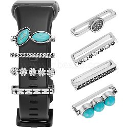 8Pcs Synthetic Turquoise Horse Eye Watch Band Charms, Alloy Flower Watch Band Decorative Ring Loops, Platinum, 2.3~2.4x0.25~1cm(FIND-NB0003-22)