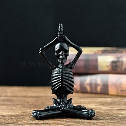 Resin Yoga Skeleton Figurines, for Home Office Desktop Decoration, Black, 105x55x160mm(PW-WG32223-01)