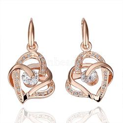 Exquisite Tin Alloy Czech Rhinestone Heart Dangle Earrings For Women, Rose Gold, 39x21mm(EJEW-BB13401)