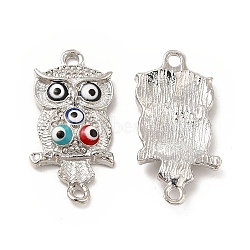 Alloy Enamel Connector Charms, Owl Links with Colorful Evil Eye, Nickel, Platinum, 25.5x13x3.5mm, Hole: 1.6mm(FIND-H039-13P)