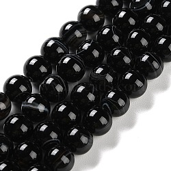 Natural Striped Agate/Banded Agate Beads Strands, Dyed, Round, Black, 10mm, Hole: 1.2mm, about 19pcs/strand, 7.60''(19.3cm)(G-Z060-A01-C08)