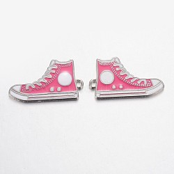 Alloy Enamel Pendants, Lead Free and Cadmium Free, Shoes, Platinum Metal Color, Hot Pink, 30x17x2mm, Hole: 1.5mm(ENAM-EAP055Y-5)