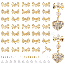 Alloy Stud Earring Findings, with 304 Stainless Steel Steel Pin, Bowknot, 304 Stainless Steel Open Jump Rings, Plastic Ear Nuts, Golden, 8.5x12.5mm, Hole: 1.8mm, Pin: 0.7mm(DIY-ME0001-01A)