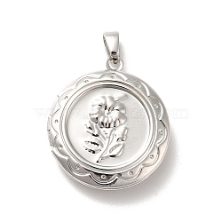 Rack Plating Brass Locket Pendants, Flat Round with Flower, Platinum, 23x20x5mm, Hole: 5x3mm, Inner Diameter: 14mm(KK-I688-01P)