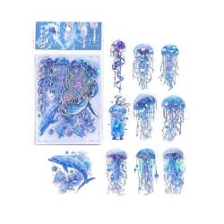 20Pcs 10 Styles Laser Waterproof PET Jellyfish Decorative Stickers, Self-adhesive Decals, for DIY Scrapbooking, Dodger Blue, 50~70mm, 2pcs/style(PW-WG80665-14)