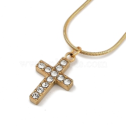 PVD Vacuum Plating 304 Stainless Steel Crystal Rhinestone Cross Pendant Round Snake Chain Necklaces for Women, Golden, 17.72 inch(45cm)(NJEW-Z044-05G)