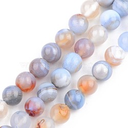 Natural Striped Agate/Banded Agate Beads Strands, Dyed, Round, 8mm, Hole: 1mm, about 48pcs/strand, 15.16 inch(38.5cm)(X-G-S359-137)