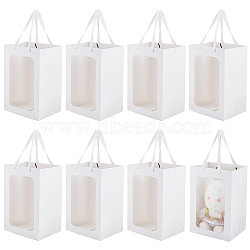 Rectangle Paper Gift Bags, with Plastic Visible Window and Polyester Handles, White, Unfold: 30x20x16cm(ABAG-WH0044-38A)