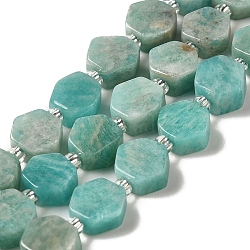 Natural Amazonite Beads Strands, Hexagon, with Seed Beads, 8.5~9x8.5~10x4~5mm, Hole: 1mm, about 37~38pcs/strand, 15.55''~15.75''(39.5~40cm)(G-P534-A07-02)