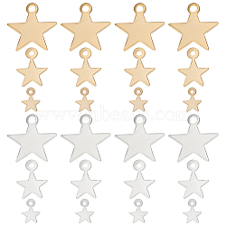 120Pcs 6 Styles Brass Charms, Star, Mixed Color, 5~10.5x4~10x0.3~0.5mm, Hole: 0.5~1.4mm, 20pcs/style(KK-BBC0007-83)