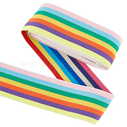 4 Yards Nylon Elastic Wide Band, Flat, Colorful, Stripe Pattern, 50mm(SRIB-FG0001-12A)