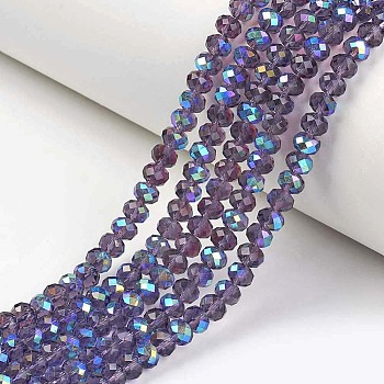 Electroplate Glass Beads Strands, Half Rainbow Plated, Faceted, Rondelle, Indigo, 2.5x2mm, Hole: 0.4mm, about 195pcs/strand, 11 inch(27.5cm)