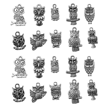 Tibetan Style Alloy Pendants, for Halloween, Owl Shape, Antique Silver, 50pcs/Box