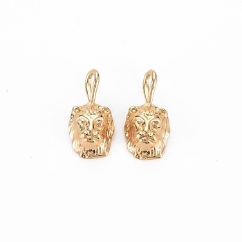 Brass Charms, Nickel Free, Lion Head, Real 18K Gold Plated, 14.5x7x4.5mm, Hole: 2x2.5mm