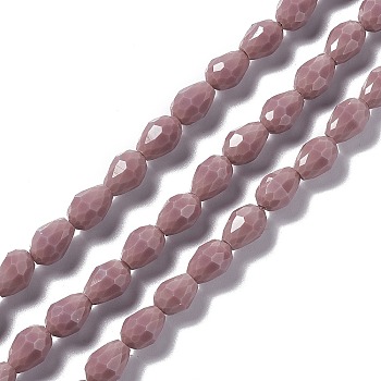 Faceted Glass Beads Strands, Teardrop, Indian Red, 12x8~9mm, Hole: 1.2mm, about 57pcs/strand, 23.74''(60.3cm)
