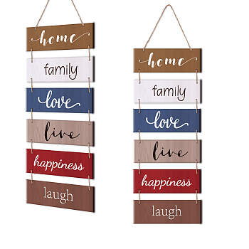 Solid Wood Hanging Wall Decorations, with Jute Twine, Rectangle, Mixed Color, 90x30cm