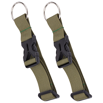 2Pcs Polyester Luggage Straps, Adjustable Suitcase Belt Straps Accessories for Connecting Luggage, with Iron Loose Leaf Binder Hinged Rings & Plastic Side Release Buckle, Olive Drab, 155~200x33x11mm
