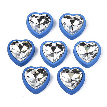 Rubberized Style Acrylic Rhinestone Cabochons, Faceted, Heart, Royal Blue, 22.5x22.5x8mm