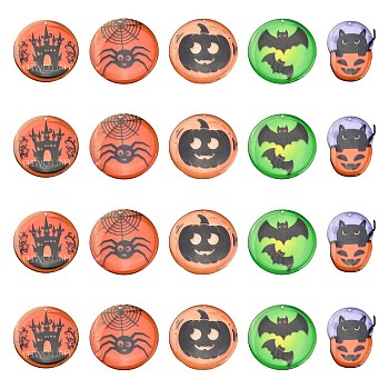 20Pcs 5 Styles Epoxy Resin Pendants, for Halloween, Flat Round, Dark Orange, 35~38x1.4~2mm, Hole: 2mm, 4pcs/style