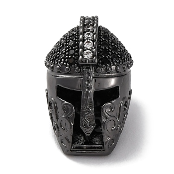 Helmet Shape Brass with Cubic Zirconia Beads, Cadmium Free & Lead Free, Long-Lasting Plated, Black, 17.5x11x13mm, Hole: 1.5mm