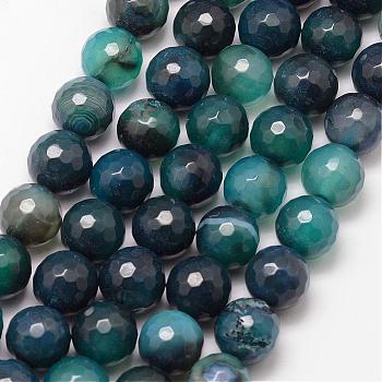 Natural Fire Crackle Agate Bead Strands, Round, Grade A, Faceted, Dyed & Heated, Teal, 12mm, Hole: 1mm, about 32pcs/strand, 15 inch