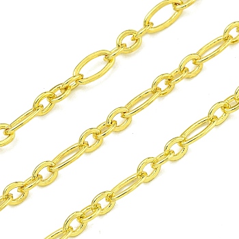 Brass Figaro Chains, Unwelded, with Spool, Long-Lasting Plated, Cadmium Free & Lead Free, Real 18K Gold Plated, 4~6x2~2.5x1.5mm