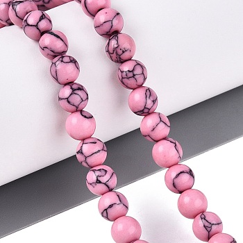 Synthetic Turquoise Beads Strands, Dyed, Smooth Round, Hot Pink, 6~6.5mm, Hole: 1mm, about 64pcs/strand, 14.96 inch(38cm)