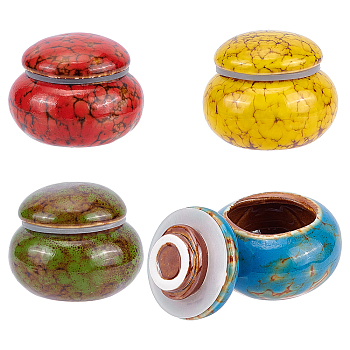 CHGCRAFT 4Pcs 4 Colors Handmade Porcelain Storage Containers, Mini Tea Storage, Refillable Bottle, for Tea, Coffee, Herb, Candy, Chocolate, Sugar, Mixed Color, 5x4.05cm, 1pc/color