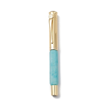 Dyed Natural Quartz Brass Pens, Reiki Energy Fountain Pen, with Pen Case, Office & School Supplies, 142x19x14mm