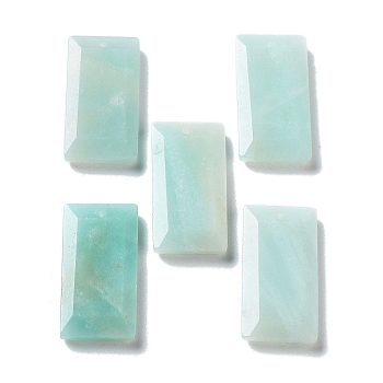 Natural Flower Amazonite Pendants, Faceted Rectangle Charms, 25x13x4~4.5mm, Hole: 1mm