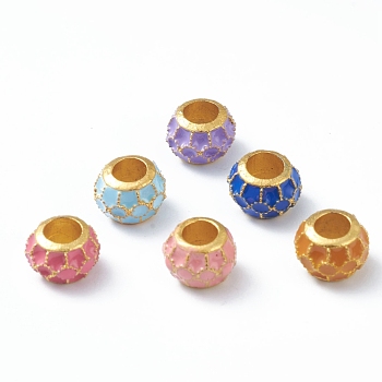Alloy Enamel European Beads, Large Hole Beads, Long-Lasting Plated, Rondelle, Golden, Mixed Color, 10.5x7mm, Hole: 5mm