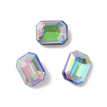 Glass Rhinestone Cabochons, Flat Back & Back Plated, Faceted, Rectangle, Sphinx, 8x6x3.5mm