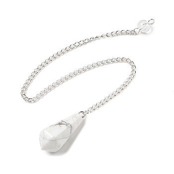 Natural Howlite Cone Pointed Dowsing Pendulums, with Silver Plated Iron Curb Chains, Faceted, 210~215mm