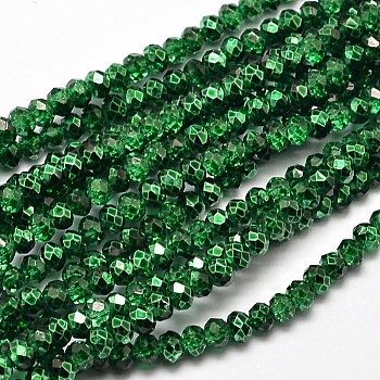 Faceted Rondelle Transparent Painted Glass Beads Strands, Green, 4x3mm, Hole: 1mm, about 125pcs/strand, 15 inch