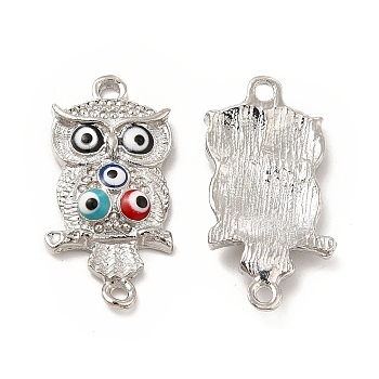 Alloy Enamel Connector Charms, Owl Links with Colorful Evil Eye, Nickel, Platinum, 25.5x13x3.5mm, Hole: 1.6mm