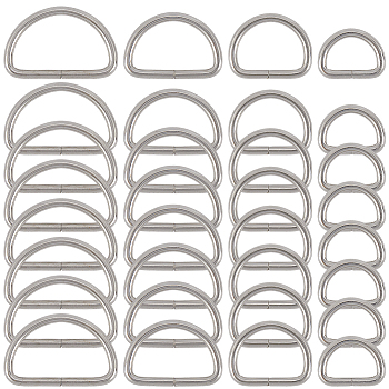 40Pcs 4 Styles Iron D Rings, Bag Buckles, Platinum, 27~45.5x20.5~29x4mm, Inner Diameter: 20~38x13~30mm, 10pcs/style