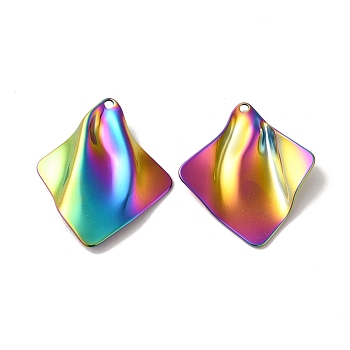 Ion Plating(IP) 304 Stainless Steel Pendant, Rhombus Charm, Rainbow Color, 34x29.5x5mm, Hole: 1.8mm