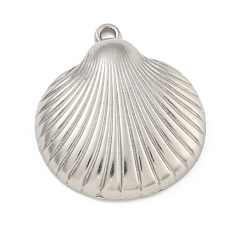 Non-Tarnish 304 Stainless Steel Pendants, Shell Shape Charms, Stainless Steel Color, 28x24.5x6.5mm, Hole: 2.5mm