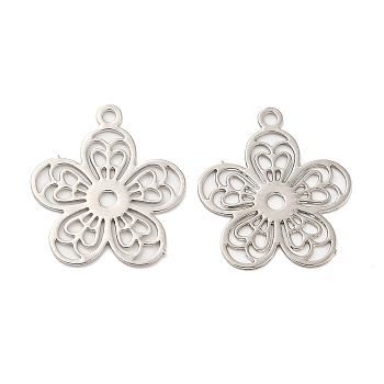 Long-Lasting Plated Brass Charms, Hollow, Flower Charm, Platinum, 14x12.5x0.3mm, Hole: 0.9mm