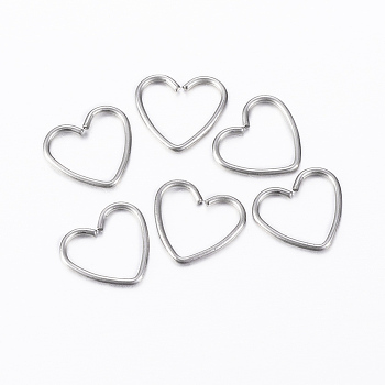 304 Stainless Steel Keychain Clasp Findings, Heart, Stainless Steel Color, 9x10x0.8mm