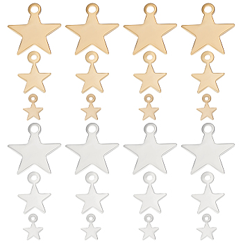 120Pcs 6 Styles Brass Charms, Star, Mixed Color, 5~10.5x4~10x0.3~0.5mm, Hole: 0.5~1.4mm, 20pcs/style